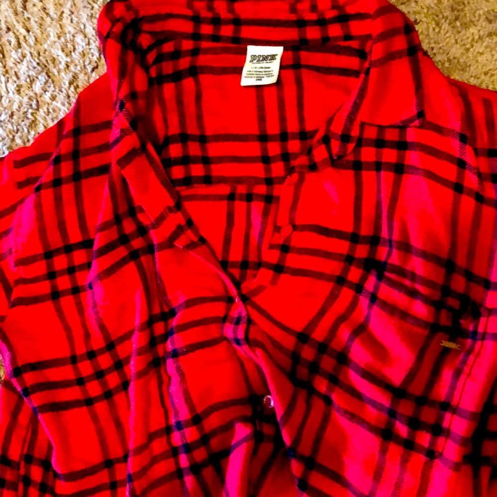 Pink plaid shirt crop top LARGE